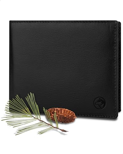 Wolfstrøm Geldbörse Herren Leder 'Nørge' – Tri-Fold Herren-Portemonnaie RFID-Blocker – 6 Karten-Fach, Ausweis-Fach, Großes Zusatzfach, Scheinfach, Kleingeldfach – Classic Black