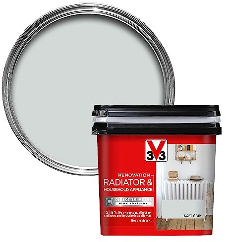 V33 Renovation Radiator & Household Appliance Paint - Direct to Metal & PVC - High Adhesion - Resistance To Temperature Variations - Soft Grey 750ml
