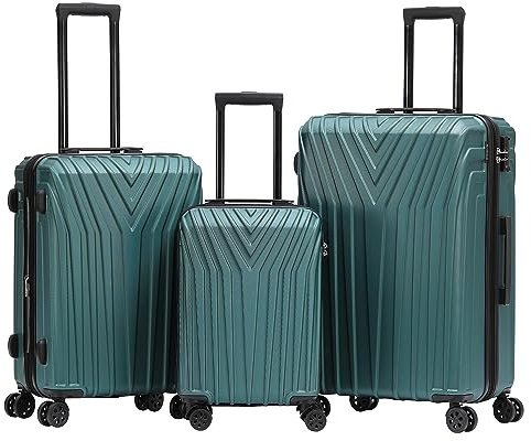 BEIBYE Kofferset Rollkoffer Koffer Hartschale,TSA Schloß, Zwillingsrollen, Erweiterung (Dunkelgrün, Set)