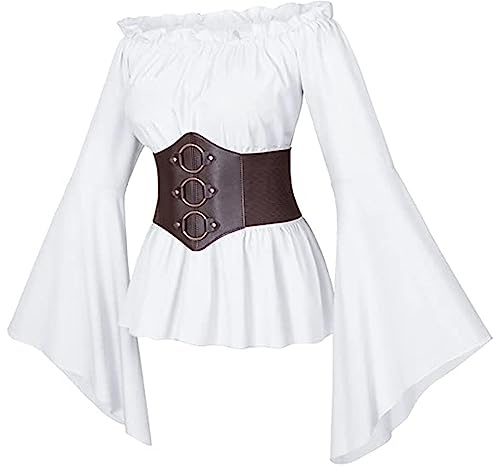 KBOPLEMQ Blusa renacentista para mujer, camisa pirata, bajo el pecho, corsé medieval, tops con sujetador para Halloween, piratas, disfraces, cosplay victoriano, gótico, retro, acampanado, manga