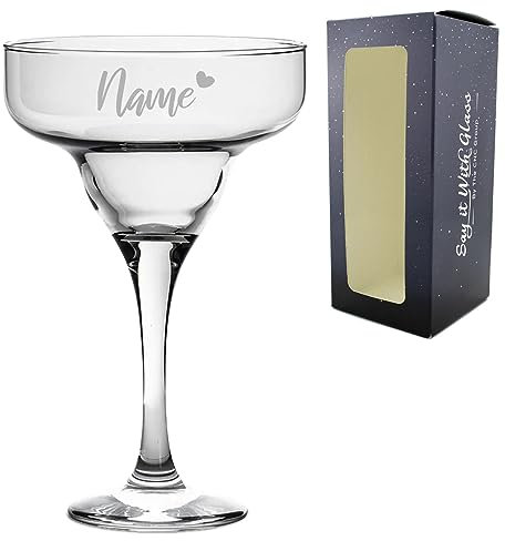 Personalised Engraved 295ml Margarita Cocktail Glass with Name with Heart Design, Personalise with Any Name for Any Occasion, Gift Box Included, Laser Engraved