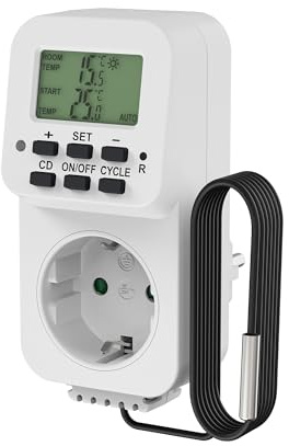 Perfect Thermostat Steckdose, Temperaturregler 230V, Steckdosenthermostat, Temperaturschalter für Heizung, Kühlung, Gewächshaus, Terrarium, Frostwächter,weiß