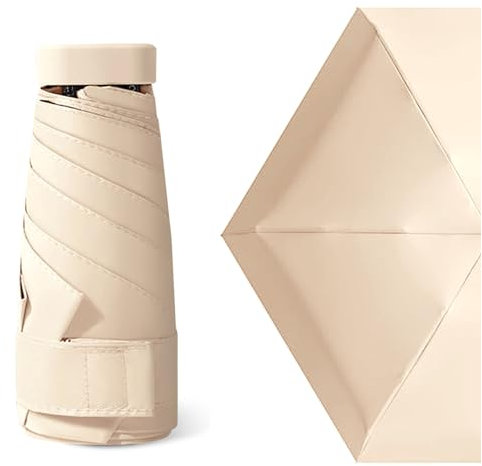 MUNSKT Mini Travel Umbrella, 6 Ribs Windproof Sun & Rain Umbrella - Lightweight, Compact, Anti-UV for Women (Beige)