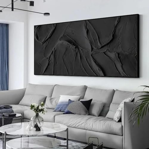 HIPWST Großes schwarz-weißes abstraktes Textur-Kunstposter flache Leinwand Gemälde Wandkunst Bild moderne Wohnzimmer-Heimdekoration 60 x 120 cm rahmenlos