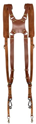 H.May Digital Camera Shoulder Strap,Adjustable Leather Camera Strap,Dual Shoulder Camera Leather Harness for DSLR/SLR and Two Cameras (brown)