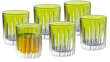 Barski Farbiges Schnapsglas – grüne Likörgläser – Set mit 6 eleganten farbigen Schnapsgläsern – Verwendung für Wodka, Tequila, Whiskey, Bourbon, Spirituosen und Liköre – jedes Glas ist 75 ml,