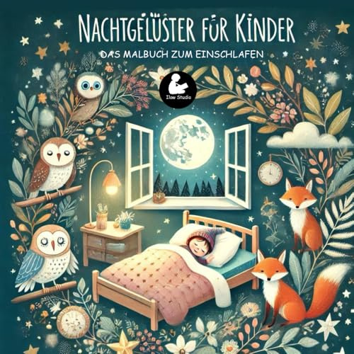 Nachtgeflüster für Kinder - Das Malbuch zum Einschlafen I Hilfe zum entspannten Einschlafen mit Mondscheinlandschaften und friedlichen Tieren für Kinder von 3 bis 9 Jahren
