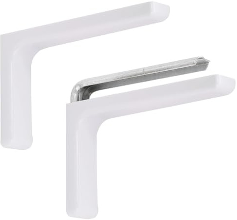 Reggimensola Coppia Staffe Angolari, Supporti in Metallo con Copertura in Plastica, Supporto a L - Ideale per Mensole, Librerie e Scaffali -12 cm (BIANCO, CM 24)