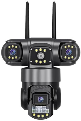 KKENZA Caméra IP WiFi V380 Pro extérieure 12MP 6K Triple Objectif Triple écran Moniteur vidéo de sécurité Vision Nocturne caméras de vidéosurveillance étanches(EU Plug,Cam Add 128GB Card)