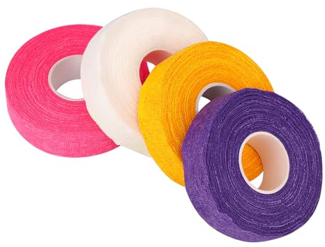 BOXOB 4 Rolls Thimble Tape for Sewing, Adhesive Cotton Finger Protector Tape Thimble Guard Breathable Knitting Bandage Wrap for Hand Sewing Quilting Embroidery & Crafts (Pink, White, Yellow, Purple)