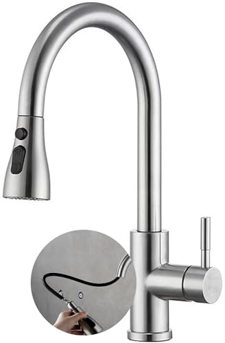 High Arc Kitchen Sink Mixer Tap with Pull Out Spray, 360° Swivel Spout, 3 Spray Modes, Single Lever Brushed Stainless Steel Tap,Kitchen Tap