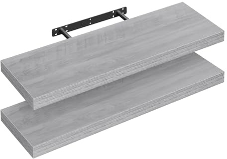 WOLTU Mensola da Muro Rettangolare Scaffale Libreria a Parete Decorazione per Cameretta Ufficio Porta CD/Dvd in Legno Rovere grigio 70cm, Set di 2, RG9369grei-2