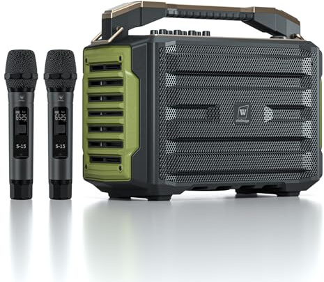 WinBridge K600 200W Portable Bluetooth Party Speaker with 2 Wireless Microphones - IPX4 Waterproof, Karaoke Machine, PA System for Outdoor/Indoor, Big Bass Pro Sound, Voice Amplifier for Teachers