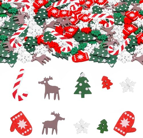 Whimzey 100 Stück Streudeko Weihnachten Holz Konfetti, Zuckerstange, Weihnachtsbaum, Schneeflocke Tischdeko Weihnachten, Glitzer Weihnachts Deko Confetti,Weihnachtsdeko Kleinteile für Basteln,Geschenk
