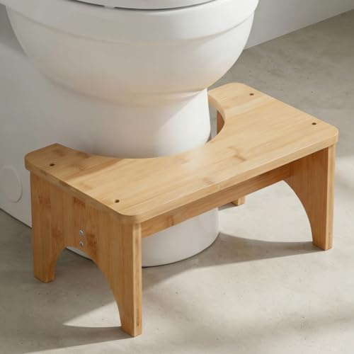 Vunanvu Sgabello WC in Bambù Sgabello WC a Forma di C, Postura Seduta a 35 Gradi, Poggiapiedi Adulti Per WC Sgabelli da Toilette in legno per Salute del Colon, Costipazione e Emorroidi