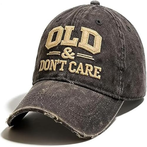 Giwnuq Old & Don’t Care Hat - Vintage Distressed & Adjustable Retro Baseball Cap | Funny Embroidered Casual Dad Hat for Men, Women, Unisex Comfort Fit Black