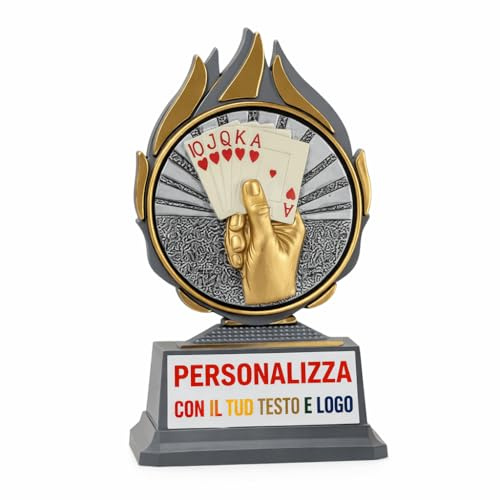 D&Vlab Trofeo Carte 14 cm Argento Personalizzato con Targhetta – Coppa per Tornei Poker Burraco Bridge