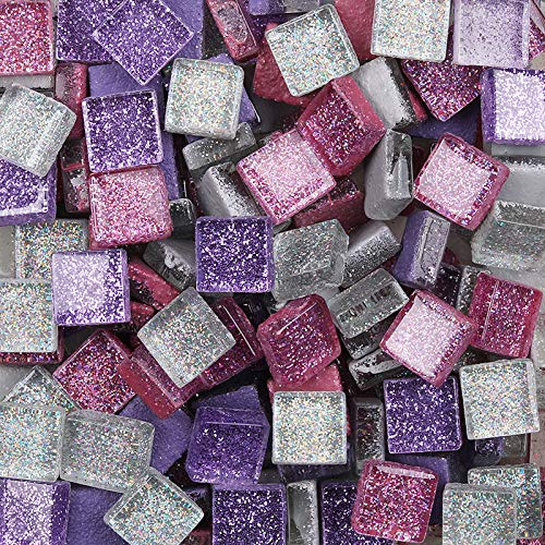 200g Tesselles en Verre Colorées Carreaux de Mosaïque Verre en Carrée Morceaux de Verre de Mosaïque pour Loisirs Créatifs, Décoration, 1 x 1 cm
