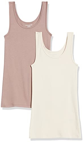 Amazon Essentials Top a Canotta Slim Donna, Pacco da 2, Beige/Marrone, L