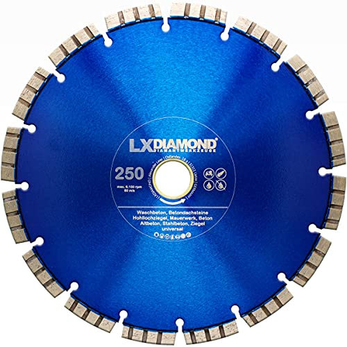 LXDIAMOND Diamant-Trennscheibe 250mm x 30,0mm Diamantscheibe - für Stein Beton Stahlbeton passend für Steinsägen Schneidetische Brückensägen - Betonscheibe 250 mm in Premium Qualität