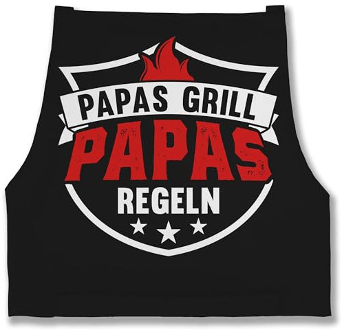 Schürze - Geschenk zum Vatertag - Papas Grill Papas Regeln weiß - 85x69 - Schwarz - männertag vatertags fatertagsgeschenke fatertaggeschenk vatertagsgeschebk vatertaggeschenk vatertagdgeschenk