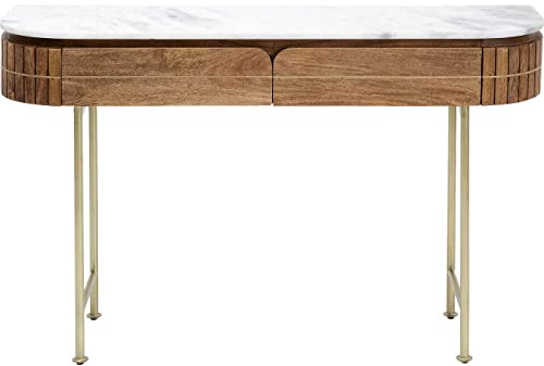Kare Design Konsole Grace, Braun, Konsolentisch, Mangoholz, Marmor Deckplatte, Stahl, Wohnzimmer, Schlafzimmer, Flur, 77x101x31 cm