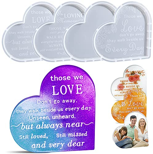 Heart Sign Resin Molds, 4 Pcs Memorial Mold for Epoxy Resin Casting, Silicone Heart Shaped Molds for DIY Craft Home Decoration, Sympathy Condolence Gifts