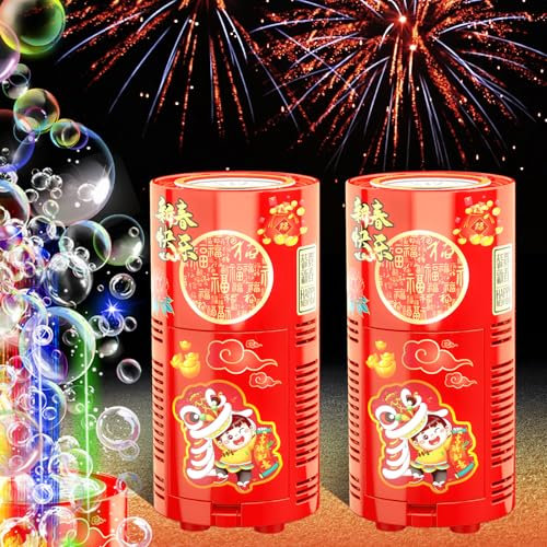 Feuerwerk Seifenblasenmaschine (2PCS,13Löcher) mit Lichtern, Luftblasen Wunderkerzen Geburtstagsdeko, Automatischer Seifenblasen Maschine für Kinder Party Hochzeit Geburtstag Chinesisches Neujahrsfest