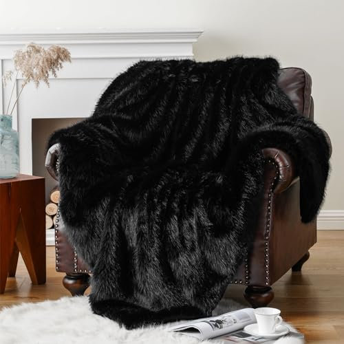 CLOYAO Kuschelige Kunstfelldecke 127x152 cm,Decke aus Kunstfell Große,Sofadecke,Couchdecke,Flauschig warme Winterdecke für Bett,Sofa,Tagesdecke oder Fellkissen (Schwarz)