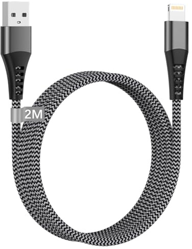 Câble chargeur iPhone 2M [Certifié A-pple MFi], Câble iPhone Charge Rapide Nylon Tressé Câble USB iPhone Câble Lightning USB pour A-pple iPhone 14 13 12 11 Pro Max/Plus/Mini/XR/XS/8/7/6S/5/SE, iPad