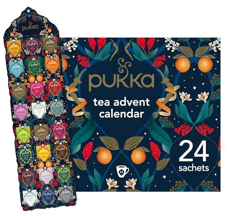 Pukka Herbs | Advent Calendar 2024 Organic Tea Selection | Ideal Secret Santa Christmas Gifts Idea For Women & Men | Perfect For Tea Enthusiasts | 24 Delightful Black/Green/Herbal Infusion Tea Bags
