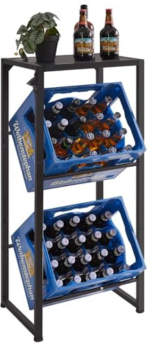 Aibiju Getränkekistenregal 2 Kisten Stabil Metall Ständer Getränkekisten, Freistehend Kistenständer, Getränkeregal Wasserkistenregal,für Wohnzimmer, Küche, Weinkelle,46x32x105 cm,YD-YLJ001B