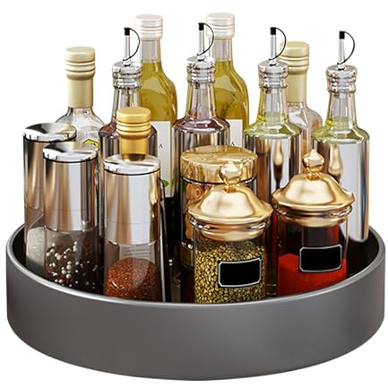 Lazy Susan roterande tallriksförvaring, 30 cm vridbar kolstålkryddhylla kök roterande platta skåp arrangör för skafferi kök bänkskiva kylskåp bordsförvaring (grå)