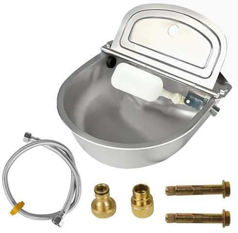 Automatic Animal Drinking Horse Water Bowl Stainless-Steel Livestock Waterer with Float Valve, Large Capacity Outdoor Trough for Dogs Horse Goat Pig Cow