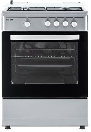 Svan Cocina Gas Butano 4 Zonas de Cocción, Horno 59 L, Inox SKG4601X. Control Manual, 2 Programas de Cocción, Cristal en Puerta de Doble Capa, Tapa Abatible