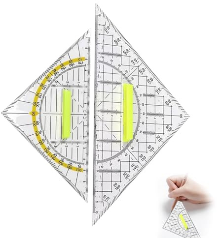 Geodreieck Set,2 Stück Flexibles Geodreieck mit Griff,Zeichendreieck aus Transparentem Kunststoff,Winkelmesser und Lineal für Schule und Büro,Ideal für Technisches Zeichnen,Mathe und Kunst (16cm+22cm)
