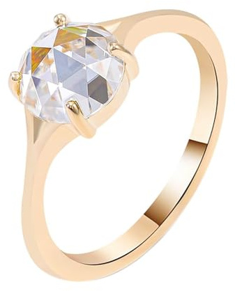 Ring Damen Daumen, Ring Verlobung Solitär mit 2Ct Rundschliff Moissanit 9K Gold Größe 52 (16.6)