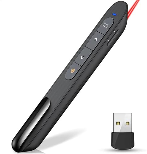 Wireless Presenter Remote with Red Laser Pointer, Plug & Play