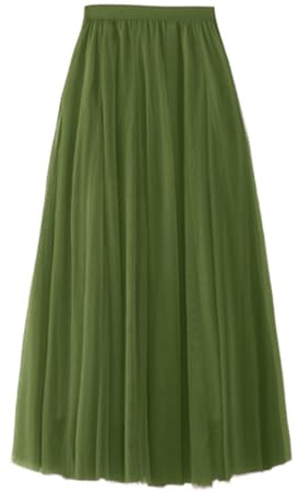 seiveini Jupe en Tulle Femme Longue Elegant Jupes Tutu Rockabilly Ballet Petticoat Multicouche pour Casual Danse Noël Carnival A Armée Verte M