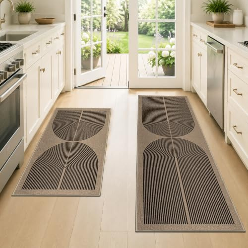 Capslpad Küchenteppiche 2 Stück, rutschfeste Schmutzfangmatte Küchenmatten, Waschbar Küchenläufer Jute Aussehen Teppichläufer Flur Absorbierende Küchen Läufer für Küche, Flur, Waschküche