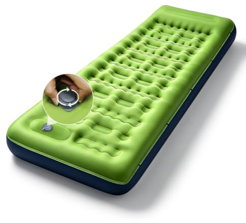 Isomatte Camping, Aufblasbare Luftmatratze mit Integrierten Kopfkissen | 12 cm Hoch Ultraleicht Campingmatte, wasserdichte Luftzellenmatte mit Fußpumpe für Wandern Outdoor Zelt Strand