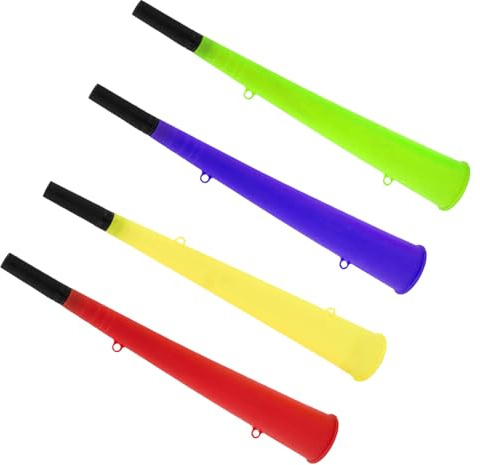 Msioytog Lot de 4 Cornes Vuvuzelas en Plastique Brillant, Assortiment de Cornes Faisant du Bruit pour événements en Plein air et Foule acclamant Les de Football, Klaxons pour événements Sportifs, de