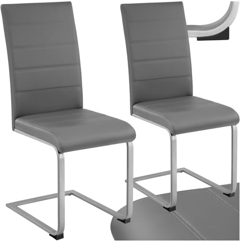 tectake® 2er Set Esszimmerstühle modern, ergonomischer Stuhl für Esszimmer, Besucherstuhl, Möbel für Küche, Esstisch, Küchenstühle, Freischwinger Essstühle, hohe Rückenlehne - grau