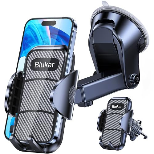 Blukar Car Phone Holder, Adjustable Car Phone Mount Cradle 360° Rotation - 4 in 1 Super Stable for Dashboard/Windscreen/Air Vent, One Button Release for All 4.7 to 6.7 inch Smartphones