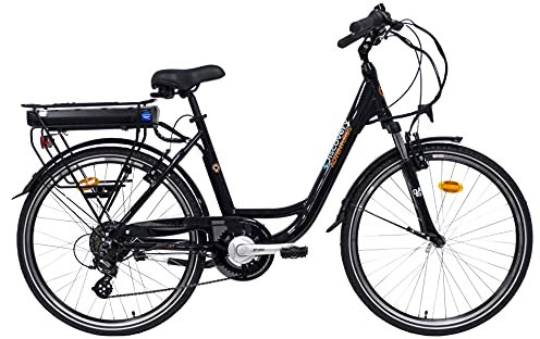Discovery E8000, Bicicletta a pedalata assisita, City Bike con Ruote da 26 e Forcella Ammortizzata, Cambio Shimano,7 velocità Donna, Nero