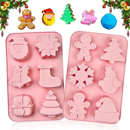2 Stampi Silicone Natale, 6 Cavità Stampi Natalizi, Rosa Stampo Natale, Stampi Caramelle Natalizie, Muffa Cottura Adatto per Biscotti Caramelle Torte Gelatine