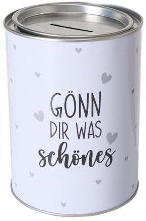 ReWu Spardose Sparschwein Schriftzug Gönn Dir was Schönes - Deckel abnehmbar - Wiederverwendbar Metall Sparbüchse Geldgeschenk Geschenkidee Geldspardose Metallspardose 14 x 10 cm