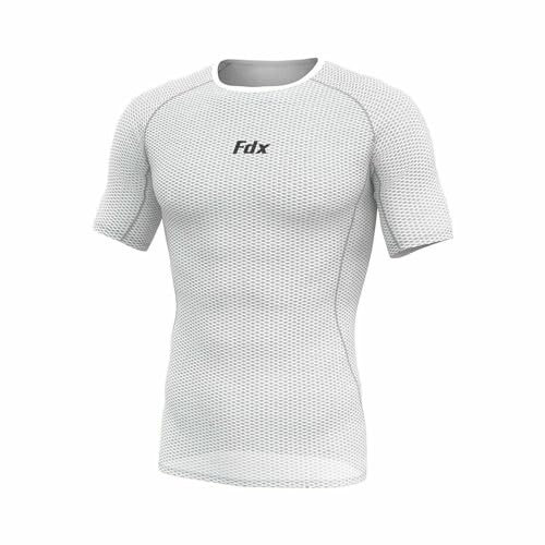 FDX Cool Mesh Base Layer Half Sleeve - Men’s Summer Cycling Mesh Top - Ultralight, Breathable, Anti-Odour Bicycle Skins Jersey - Under-Shirts for Running, Gym, Workout, Hiking (White, Medium)