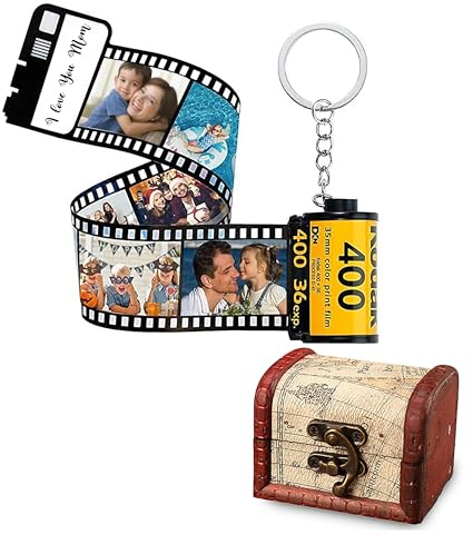 Personalized Film Roll Photo Keychain, Customized with Picture Text, Custom Memory Reel Gift (10 Photos For Mom)