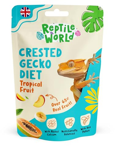 Reptile World Crested Gecko Diet - Tropical Fruit 60g | Complete Food for Geckos, All Natural, 65% Real Fruit, Made in the UK